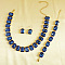 Alloy & Glass Rectangle Link Chain Necklaces & Bracelet & Dangle Earrings Sets, Golden, Marine Blue, 475mm