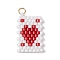 Cylinder Seed Flat Round Pendants, Playing Card, with 304 Stainless Steel Open Jump Rings, Heart, 24x14x2mm, Hole: 2mm