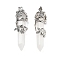 Natural Quartz Crystal Big Pointed Pendants, with Platinum Plated Brass Findings, Undyed, Bullets, 55~60x16mm, Hole: 5x8.5mm