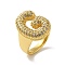 Letter Brass Micro Pave Clear Cubic Zirconia Open Cuff Ring for Women, Cadmium Free & Nickel Free & Lead Free, Real 18K Gold Plated, Letter G, 20x14.5mm, US Size 6(16.5mm)
