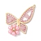 Natural Rose Quartz & Glass Seed Beads Pendants, 201 Stainless Steel Butterfly with Flower Charms, Golden, 34x33x6mm, Hole: 1.5mm
