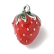 Brass Enamel Charms, Rack Plating, Long-Lasting Plated, Strawberry Charm, Platinum, 11.5x9.5x8.5mm, Hole: 1.3mm