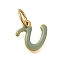 Ion Plating(IP) 304 Stainless Steel Enamel Alphabet Charms, with Jump Ring, Real 14K Gold Plated, Letter U, 9x10x1mm, Hole: 5mm