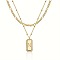 Brass Micro Pave Clear Cubic Zirconia Rectangle with Initial Pendant Double Layer Necklaces for Women, with 201 Stainless Steel Chain, Golden, Letter N, 15.75~19.69 inch(40~50cm)