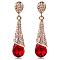 Real 18K Gold Plated Brass Rhinestone Teardrop Stud Earrings, Light Siam, 46x10mm