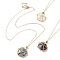 Mixed Natural & Synthetic Gemstone Pendant Necklaces, Pentagon Brass Macrame Pouch Pendant Necklace, Cable Chain Necklace, 19-1/8 inch(48.6cm)
