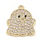 Rack Plating Brass Cubic Zirconia Pendants, Lead Free & Cadmium Free, Long-Lasting , Ghost CharmCharm, Real 18K Gold Plated, 16x14x1.8mm, Hole: 1.2mm