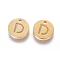 304 Stainless Steel Charms, Ion Plating (IP), Flat Round, Letter D, 10x1~1.5mm, Hole: 1mm