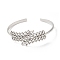 Non-Tarnish 304 Stainless Steel Leaf Open Cuff Bangles, Jewelry for Women, Stainless Steel Color, Inner Diameter: 2-1/8 inch(5.4cm)