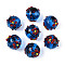 Handmade Lampwork Enamel Beads, Round with Flower, Blue, 16.5~19mm, Hole: 1.6mm