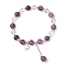 Natural Quartz Crystal & Amethyst Round Beaded Stretch Bracelets, Clover Brass Charm Bracelets for Women for Women, Inner Diameter: 2-1/4 inch(5.7cm)