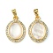 Brass Micro Pave Clear Cubic Zirconia Pendants, Cadmium Free & Nickel Free & Lead Free, with Shell, Real 18K Gold Plated, Oval, 18x12.5x3mm, Hole: 4.7x2mm