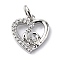 Brass Micro Pave Cubic Zirconia Charms, with Jump Ring, Cadmium Free & Lead Free, Heart with Family Charms, Platinum, 13x11.5x2mm, Hole: 3.2mm