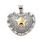 Brass Micro Pave Cubic Zirconia Pendants, Heart with Pattern, Rack Plating, Long-Lasting Plated, Cadmium Free & Lead Free, Real 18K Gold Plated & Platinum, Star, 18~19x22x7~8mm, Hole: 4x3mm