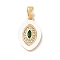Brass Micro Pave Cubic Zirconia Pendants, Cadmium Free & Nickel Free & Lead Free, with Shell, Oval Charms, Dark Green, 16x10x3mm, Hole: 4x2mm