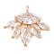 Brass Inlay Clear Glass Pendants, Flower, Real 18K Gold Plated, 16.6x18.3x3.7mm, Hole: 1.4mm