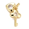 Cubic Zirconia Pendants, with Rack Plating Real 18K Gold Plated Brass Findings, with Jump Rings, Long-Lasting Plated, Lead Free & Cadmium Free, Key & Heart, Real 18K Gold Plated, 15mm, Jump Ring: 4.6x0.8mm, 3mm Inner Diameter, Key: 12.5x7x2mm, Heart: 7.5x6.5x2.5mm
