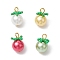 4Pcs 4 Colors Glass Pearl Pendants, Tomato, with Glass Seed Beads & Iron Loops, Mixed Color, 15.5~16x10~11mm, Hole: 2mm, 1pc/color