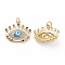 Brass Micro Pave Colorful Cubic Zirconia Pendants, Cadmium Free & Nickel Free & Lead Free, with Enamel and Jump Ring, Real 18K Gold Plated, Eye Charms, Deep Sky Blue, 19.5x23x5.5mm, Jump Ring: 5x0.8mm, Inner Diameter: 3.2mm