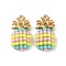 Golden Plated Alloy Resin Fruit Pendants, Pineapple Charms, Cadmium Free & Lead Free, Nickel, Colorful, 23x12x6mm, Hole: 1.8mm