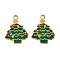 304 Stainless Steel Pendants, with Enamel, Ion Plating(IP), Christmas Tree Charm, Real 18K Gold Plated, Green, 20x16x1mm, Hole: 2mm
