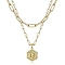 Real 18K Gold Plated Stainless Steel Paperclip Chains Double Layer Necklaces, Hexagon with Initial Letter Pendant Necklace, Letter D, 14.17 inch(36cm)