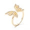 Butterfly Clear Cubic Zirconia Cuff Ring, Exquisite Brass Cubic Zirconia Open Ring for Women, Golden, US Size 6(16.5mm)