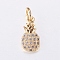 Brass Micro Pave Cubic Zirconia Charms, Pineapple, Golden, 12x6x2.5mm, Hole: 3mm