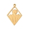 304 Stainless Steel Pendants, Ion Plating(IP), Rhombus with Sun & Mountain Charm, Real 18K Gold Plated, 38x25x1.5mm, Hole: 2mm