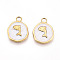 304 Stainless Steel Pendants, with Enamel, Flat Round with Dolphin Charms, Ion Plating(IP), Real 18K Gold Plated, White, 16.5x13x2mm, Hole: 2.5mm