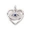 Brass Micro Pave Cubic Zirconia Charms, with Jump Ring, Cadmium Free & Lead Free, Heart with Evil Eye Charms, Platinum, 13x12.5x2.5mm, Hole: 2.8mm