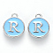 Platinum Plated Alloy Enamel Charms, Cadmium Free & Lead Free, Enamelled Sequins, Flat Round with Letter, Letter.R, 14x12x2mm, Hole: 1.5mm