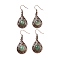 Natural Green Aventurine Teardrop Dangle Earrings, Red Copper Plated Hollow Brass Earrings for Women, 46.5x19.5mm