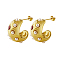 304 Stainless Steel Micro Pave Cubic Zirconia Stud Earrings, Half Hoop Earrings with Imitation Pearl Beads, Real 18K Gold Plated, 23x15mm