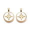 Brass Micro Pave Clear Cubic Zirconia Pendants, Cadmium Free & Lead Free, with Shell, Flat Round & Star Charms, Real 18K Gold Plated, 19.5x14x4mm, Hole: 4x2mm