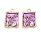 Brass Enamel & Natural Pearl Rectangle with Flower Pendants, Real 18K Gold Plated, Violet, 31.5x22.5x5.5mm, Hole: 3.5mm