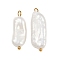 Natural Freshwater Pearl Keshi Pearl Pendants, Nuggets Charms, with 304 Stainless Steel Loops, White, Ion Plating(IP), Real 18K Gold Plated, 21.5~22.5x8~9x5.5mm, Hole: 1.8~2.5mm