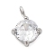 304 Stainless Steel Micro Pave Cubic Zirconia Pendants, Round, 7.5x5x3mm, Hole: 1.8mm