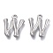Non-Tarnish 304 Stainless Steel Pendants, Bamboo Shaped Letter, Stainless Steel Color, Letter.W, 17.5~19x10~16x3~4mm, Hole: 1.8~2mm