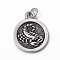 Brass Pendants, with Jump Rings, Long-Lasting Plated, Flat Round with 12 Constellation/Zodiac Sign, Antique Silver, Scorpio, 18.5x15x2mm, Jump Ring: 5x0.7mm, Inner Diameter: 3.6mm