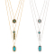 2Pcs 2 Colors Flower & Feather & Oval Imitation Turquoise Pendants 3 Layer Necklaces Set, Alloy Jewelry for Women, Platinum & Golden, 47.4~52cm, 1Pc/color