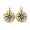 Brass Micro Pave Clear Cubic Zirconia Hammered Pendants, with Jump Rings, Flat Round with Srar, Gunmetal & Golden, 17.5x15x2mm, Hole: 3mm