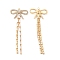 Brass Big Pendants, with Glass, Bowknot Charms, Real 18K Gold Plated, 68x25x3.5mm, Hole: 1.4mm