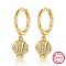925 Sterling Silver Micro Pave Cubic Zirconia Dangle Hoop Earrings, Shell Shape, with S925 Stamp, Real 18K Gold Plated, 21mm