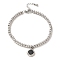 304 Stainless Steel Rhombus Charm Bracelet with Enamel, 201 Stainless Steel Round Beads Bracelet for Women, Stainless Steel Color, 8-3/4 inch(22.2cm)