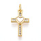 Brass Micro Pave Clear Cubic Zirconia Pendants, Cadmium Free & Lead Free, with Shell, Cross with Heart, with Jump Ring, Real 18K Gold Plated, 18.5x11.5x2.5mm, Hole: 3mm