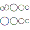 8Pcs 4 Styles Zinc Alloy Spring Gate Rings, Twisted Ring Shape, Rainbow Color, 28.5~48x4.7~5mm, Inner Diameter: 20~38mm, 2pcs/style