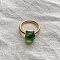 Square 304 Stainless Steel with Glass Finger Rings, Golden, Olive Drab, 10mm, US Size 7(17.3mm)