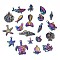 Rainbow Color Alloy Pendants, Cadmium Free & Nickel Free & Lead Free, Marine Organism, 15~37x8~29x2.5~5mm, Hole: 1.4~2.5mm, about 20pcs/set