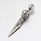 Dorje Vajra Brass Buddhist Pendants, Tusk Shape, Cadmium Free & Nickel Free & Lead Free, Antique Silver, 49x10mm, Hole: 3x4mm